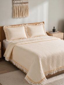 Made In Turkey Bedspread Set With Pillowcases Soft Touch Bed Cover 250*260 ////  180*240 Two Side Are The Same - Creamy White - View 7