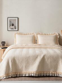 Made In Turkey Bedspread Set With Pillowcases Soft Touch Bed Cover 250*260 ////  180*240 Two Side Are The Same - Creamy White - View 3