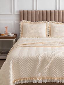 Made In Turkey Bedspread Set With Pillowcases Soft Touch Bed Cover 250*260 ////  180*240 Two Side Are The Same - Creamy White - View 5