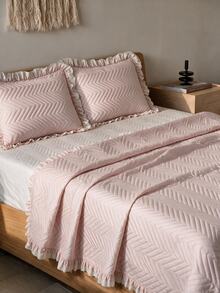 Made In Turkey Bedspread Set With Pillowcases Soft Touch Bed Cover 250*260 ////  180*240 Two Side Are The Same - Beige - View 2