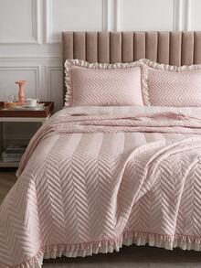 Made In Turkey Bedspread Set With Pillowcases Soft Touch Bed Cover 250*260 ////  180*240 Two Side Are The Same - Beige - View 4