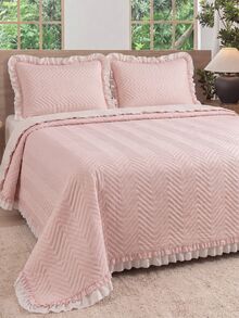 Made In Turkey Bedspread Set With Pillowcases Soft Touch Bed Cover 250*260 ////  180*240 Two Side Are The Same - Beige - View 5