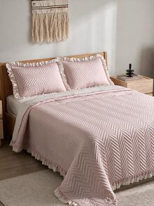 Made In Turkey Bedspread Set With Pillowcases Soft Touch Bed Cover 250*260 ////  180*240 Two Side Are The Same - Beige - View 3