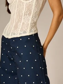 AiiRZ Polka Dot Harem Pants With Elastic Ankle Cuffs And Button Detail Loose Fit Summer Holiday Casual Trousers - Navy Blue - View 4