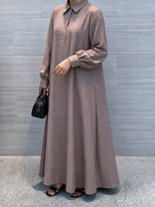 Al Najma Women's Spring/Autumn New Long Sleeve Shirt Collar Daily Commute Versatile Comfortable Elegant Slimming Flattering Plus Size Arabian Dress - Dusty Pink - View 1