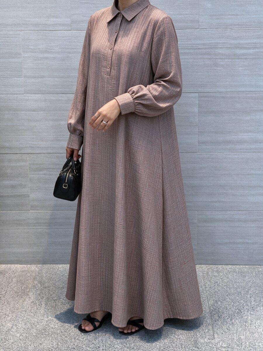 Al Najma Women's Spring/Autumn New Long Sleeve Shirt Collar Daily Commute Versatile Comfortable Elegant Slimming Flattering Plus Size Arabian Dress - Dusty Pink - View 1