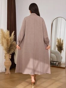 Al Najma Women's Spring/Autumn New Long Sleeve Shirt Collar Daily Commute Versatile Comfortable Elegant Slimming Flattering Plus Size Arabian Dress - Dusty Pink - View 2
