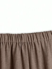 Linhara Setelan 2 Potong Wanita Ukuran Plus Bahan Linen dengan Hem Asimetris, Kerah Bulat, Lengan 3/4 dan Celana Panjang Longgar dengan Kaki Lebar, Cocok untuk Pakaian Kasual Sehari-hari - Khaki - View 6