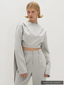 MUSEYN Light Grey Woven Cape Long Sleeve Cropped Tailored Top Elegant Commute - Light Grey - View 1