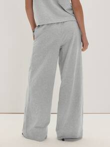 MUSEYN Grey Jersey Straight Leg Elastic Waist Button Pants Casual Comfortable Effortless Everyday Office Elegant Commute - Grey - View 5