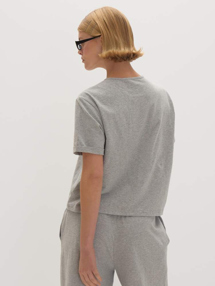 MUSEYN Grey Jersey Loose Boxy Fit Button T-Shirt - Light Grey - View 5