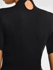 SHAPORA Women's Casual Black Mini Shorts Bodysuit With Medium Stretch Fabric And Mock Neck Short Sleeves For Everyday Wear - Black - View 3