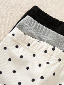 SHEIN 女嬰針織緊身褲 新生兒休閒可愛柔軟款 秋冬假期居家穿搭 淺灰色、黑色圓點、黑白圓點 - 彩色 - 查看 4