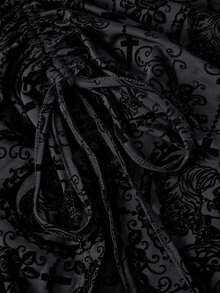ROMWE Goth 大尺碼女款網紗深色哥德風印花彈性抽繩長褲 - 黑色 - 查看 3