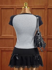 HARRY POTTER X SHEIN Women's Casual Colorblock T-Shirt For Summer - Grey - View 3