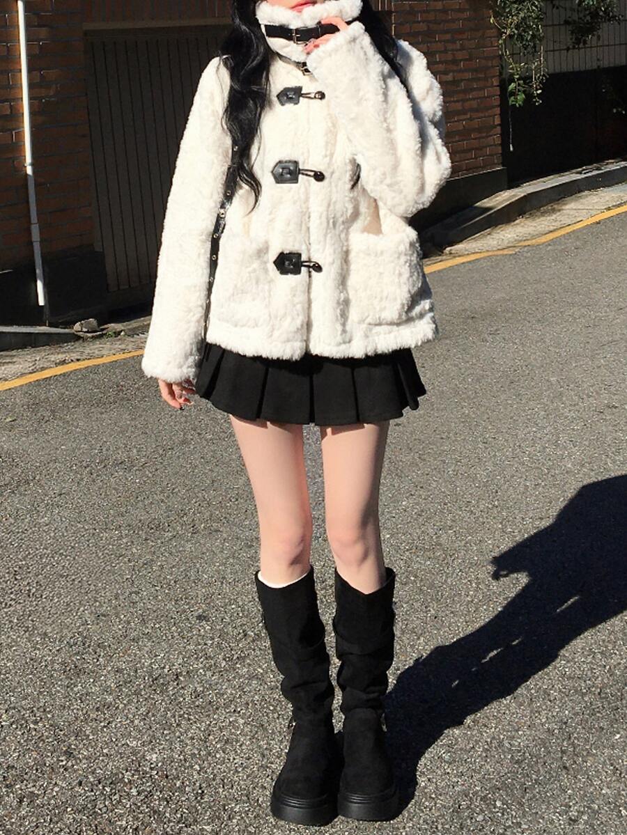 DAZY 女款秋冬休閒人造毛皮大衣 - 白色 - 查看 1
