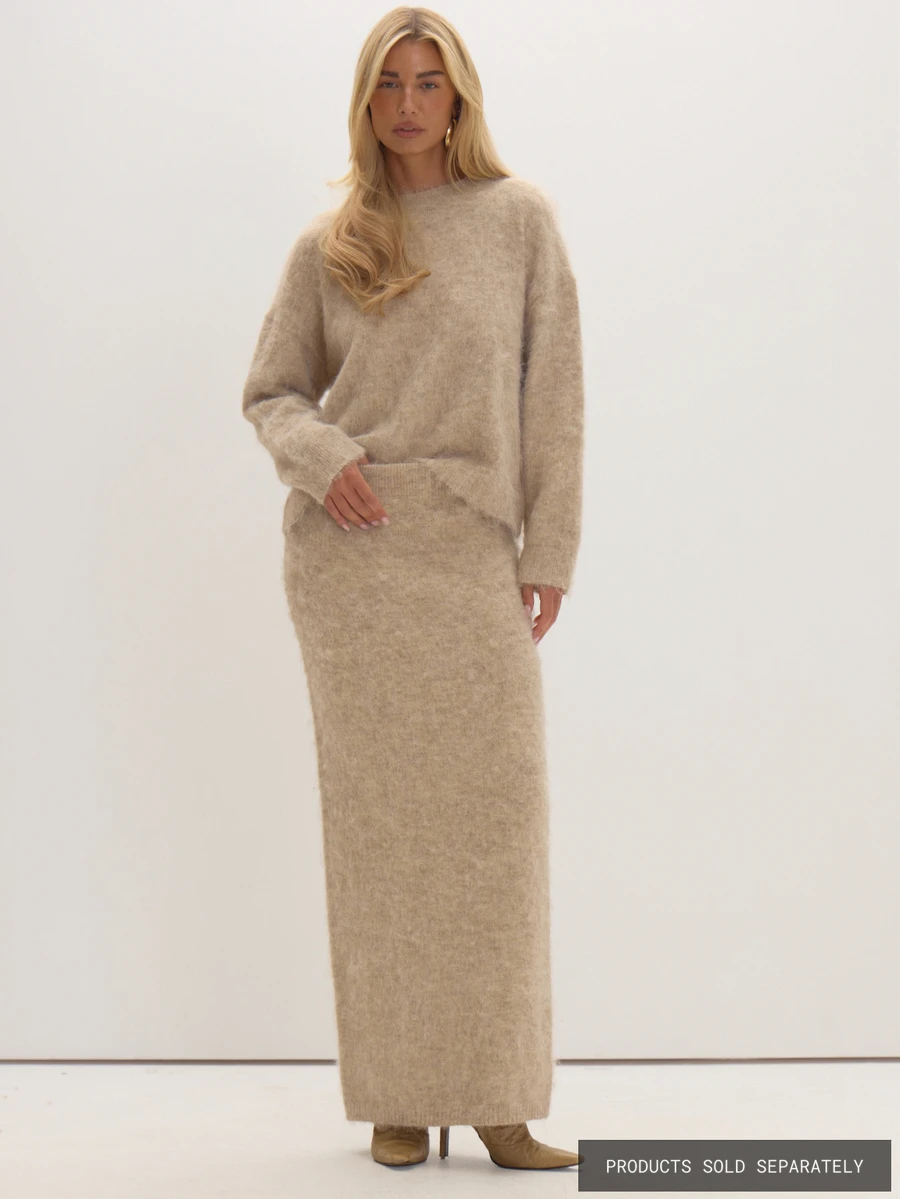 MUSEYN Beige Knit Maxi Skirt Cosy Winter Clothes Everyday Casual Winter Elegant Winter - Khaki - View 1