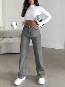 EURMUSE 100%Cotton Women's Straight Leg Denim Jeans - Grey - View 7