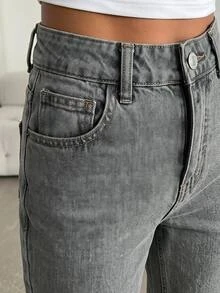 EURMUSE 100%Cotton Women's Straight Leg Denim Jeans - Grey - View 4