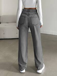 EURMUSE 100%Cotton Women's Straight Leg Denim Jeans - Grey - View 2