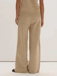 MUSEYN Beige Knit Wide Leg Trousers Cosy Everyday Casual Elegant - Khaki - View 4