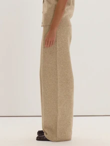 MUSEYN Beige Knit Wide Leg Trousers Cosy Everyday Casual Elegant - Khaki - View 3