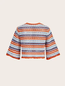 Trelyra Women's Striped Single-Breasted Casual Versatile Knit Cardigan - Orange - View 8