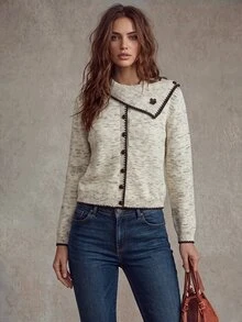 Trelyra Autumn/Winter New Asymmetrical Neckline Long Sleeve Sweater, Versatile For Commuting - Multicolor - View 4