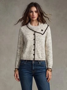 Trelyra Autumn/Winter New Asymmetrical Neckline Long Sleeve Sweater, Versatile For Commuting - Multicolor - View 3
