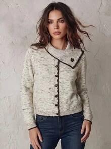 Trelyra Autumn/Winter New Asymmetrical Neckline Long Sleeve Sweater, Versatile For Commuting - Multicolor - View 1