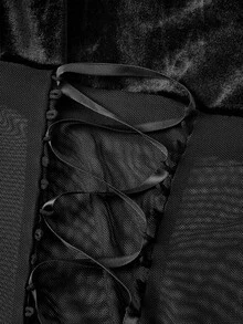 ROMWE Goth Plus Size Women's Sexy Lace Mesh Sheer Tie-Up Flare Pants - Black - View 3