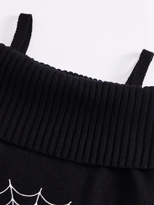 Linhara CURVE قطعة واحدة كنزة صوفية نسائية مقاس كبير بياقة وأكمام جرسية ممزقة بتصميم مطرز ضيق، مناسبة للهالوين والحفلات - الأسود - مشاهدة 8