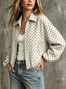 Cévolie Casual Loose Fit Polka Dot Lapel Jacket - Apricot - View 6