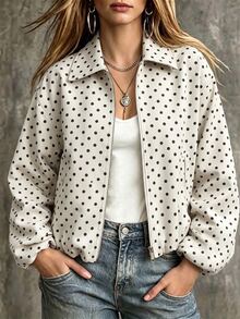 Cévolie Casual Loose Fit Polka Dot Lapel Jacket - Apricot - View 2