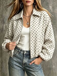 Cévolie Casual Loose Fit Polka Dot Lapel Jacket - Apricot - View 4
