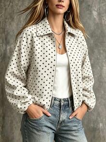 Cévolie Casual Loose Fit Polka Dot Lapel Jacket - Apricot - View 5