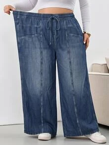 SHEIN CURVE+ Plus Size 22W Casual Capsule Printed Pants Bussines Navy Blue Summer - Multicolor - View 5