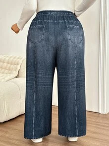 SHEIN CURVE+ Plus Size 22W Casual Capsule Printed Pants Bussines Navy Blue Summer - Multicolor - View 2
