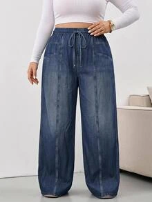 SHEIN CURVE+ Plus Size 22W Casual Capsule Printed Pants Bussines Navy Blue Summer - Multicolor - View 3