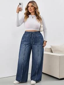 SHEIN CURVE+ Plus Size 22W Casual Capsule Printed Pants Bussines Navy Blue Summer - Multicolor - View 6