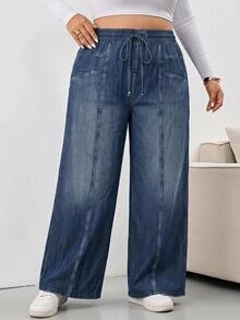 SHEIN CURVE+ Plus Size 22W Casual Capsule Printed Pants Bussines Navy Blue Summer - Multicolor - View 4