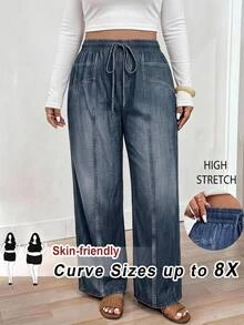 SHEIN CURVE+ Plus Size 22W Casual Capsule Printed Pants Bussines Navy Blue Summer - Multicolor - View 1