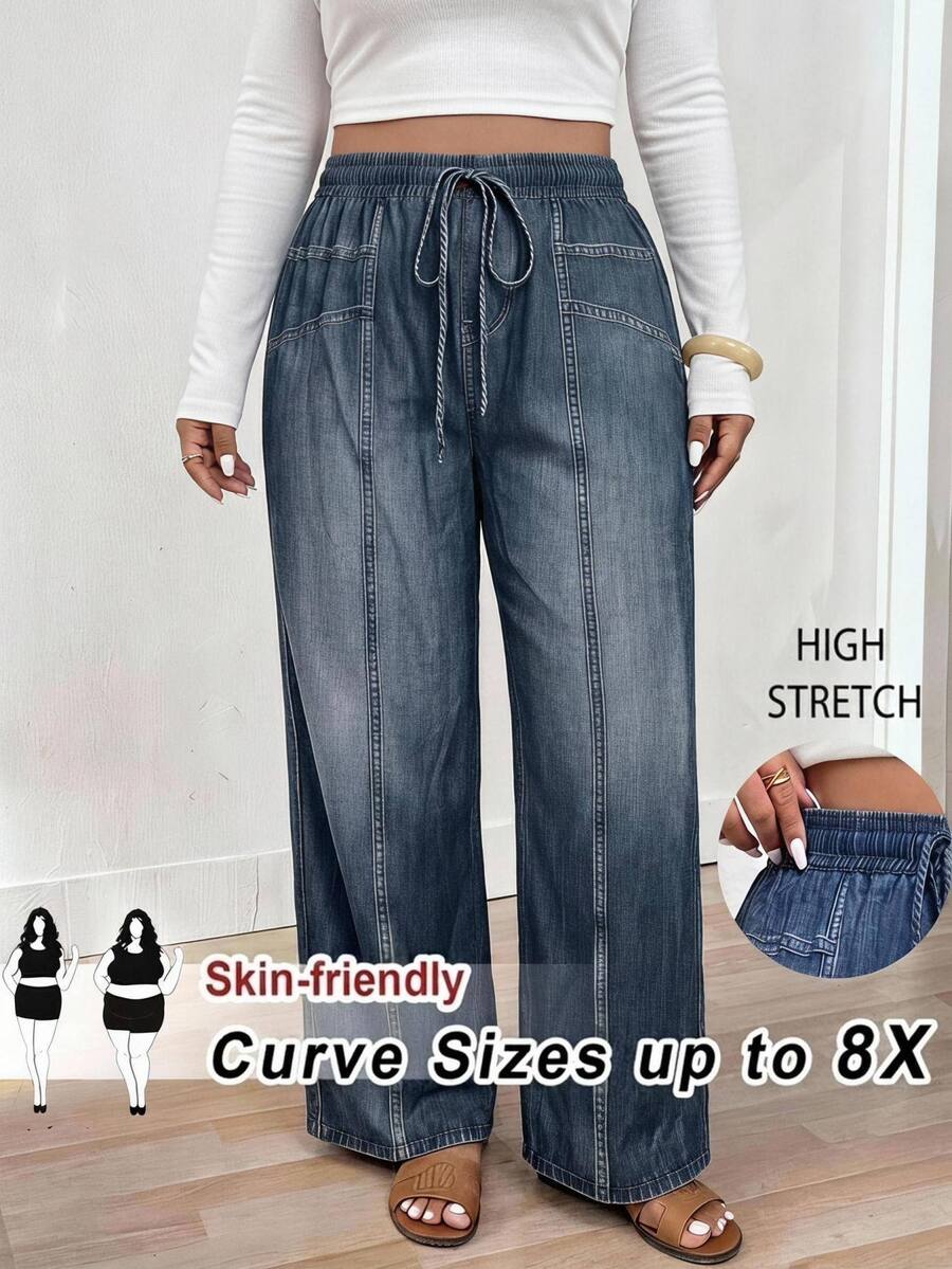 SHEIN CURVE+ Plus Size 22W Casual Capsule Printed Pants Bussines Navy Blue Summer - Multicolor - View 1