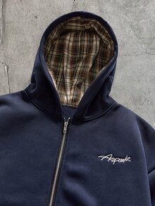 AXEPEAK 男士針織時尚休閒寬鬆長袖連帽衫，適合日常穿著 - 藍色 - 查看 4
