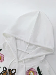 GlowEve CURVE Plus Size Women's Floral & Animal Print Drawstring Hooded Casual Everyday Sweatshirt - White - View 6
