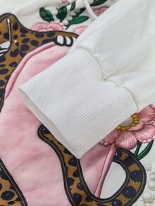 GlowEve CURVE Plus Size Women's Floral & Animal Print Drawstring Hooded Casual Everyday Sweatshirt - White - View 5