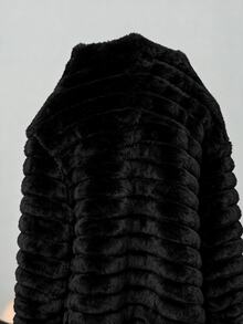 SHEIN CURVE+ Jaket Fleece Berkerudung Kasual Lengan Panjang Musim Gugur/Dingin untuk Wanita Ukuran Besar - Hitam - View 2