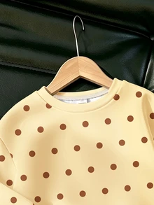Girls 2pcs Set, Polka Dot Pattern Long Sleeve Crew Neck Pullover Sweatshirt And Flared Pants, Suitable For Autumn/Winter Wear - Multicolor - View 6