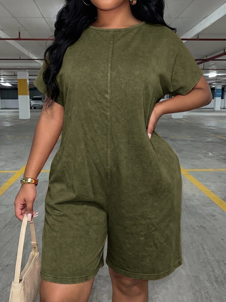 Veslaya Plus Size Women's Jumpers And Rompers,Army Green Summer Smart Casual Vacation Elegant Commute,Minimalist Versatile Birthday Party Graduation Romper - Army Green - View 4