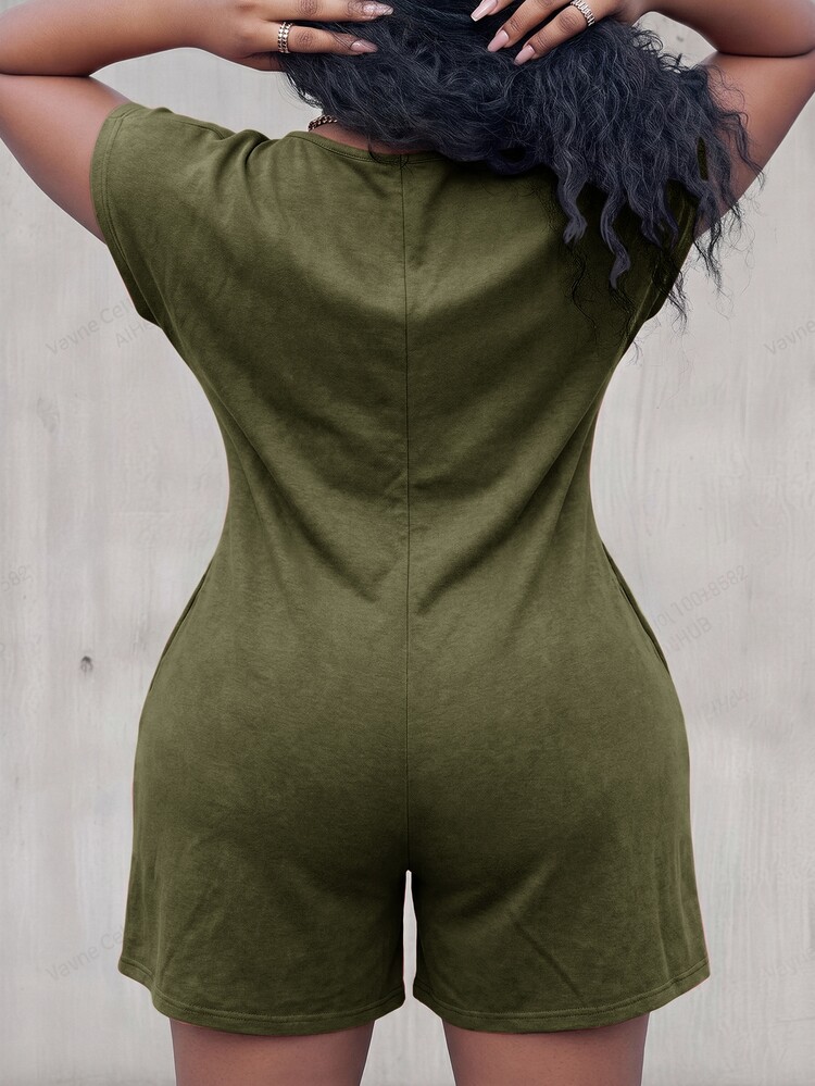 Veslaya Plus Size Women's Jumpers And Rompers,Army Green Summer Smart Casual Vacation Elegant Commute,Minimalist Versatile Birthday Party Graduation Romper - Army Green - View 8